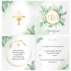 Zaproszenia na komunię 10 sztuk napis IHS Pierwsza Komunia Święta