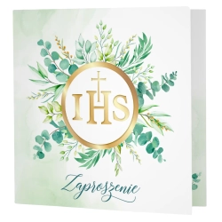 Zaproszenia na komunię 10 sztuk napis IHS Pierwsza Komunia Święta