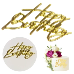 Topper na bok tortu ozdoby na tort napis Happy Birthday złoty dekoracje urodzinowe 1szt