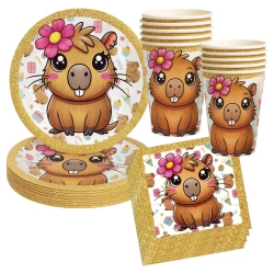 Kubeczki talerzyki jednorazowe papierowe serwetki kapibara urodziny ozdoby na stół