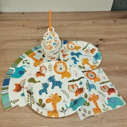 Talerzyki papierowe kubeczki serwetki mix zwierzęta safari zoo ozdoby na stół zestaw 36 el