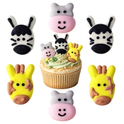 Dekoracje cukrowe na tort 6 sztuk zwierzęta zebra hipopotam żyrafa na babeczki dekoracje urodzinowe