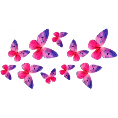 Motyle waflowe 3D do dekoracji tortu fiolet cieniowany 10 sztuk