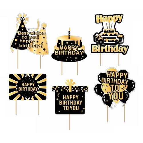 Topper ozdoby na tort napis Happy Birthday tort prezent balony dekoracje urodzinowe zestaw 6 sztuk
