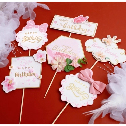 Topper ozdoby na tort napis Happy Birthday kwiaty korona dekoracje urodzinowe