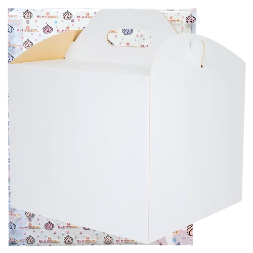 Pudełko na ciasto opakowanie karton na tort z rączką chrzest wesele biały 24x24x25