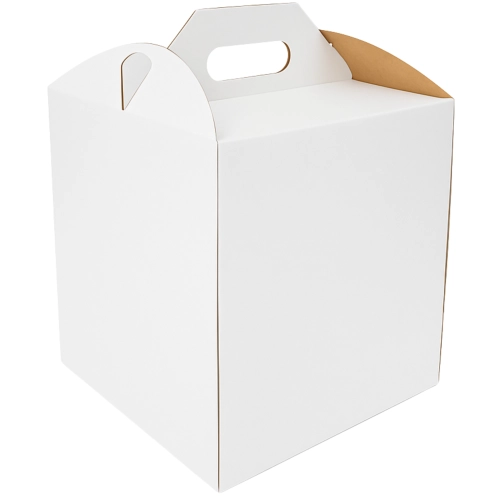 Pudełko na ciasto opakowanie karton na tort z rączką chrzest wesele biały 24x24x35