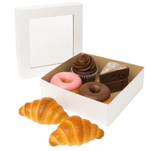 Pudełko na ciasto pączki donut karton na tort opakowanie z okienkiem chrzest wesele biały 5 sztuk 30x30x10