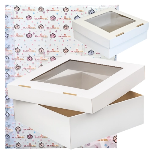 Pudełko na ciasto pączki donut karton na tort opakowanie z okienkiem chrzest wesele biały 30x30x10