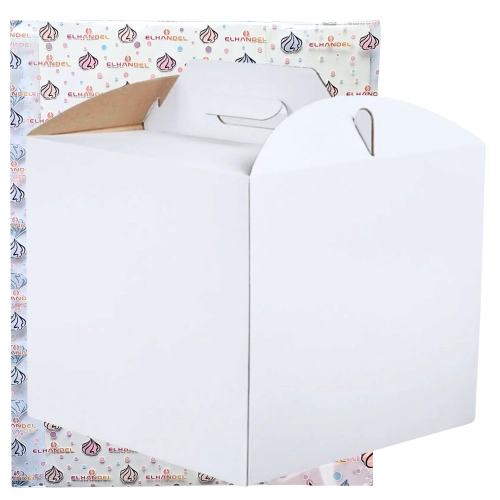 Pudełko na ciasto opakowanie karton na tort z rączką chrzest wesele biały 30x30x30