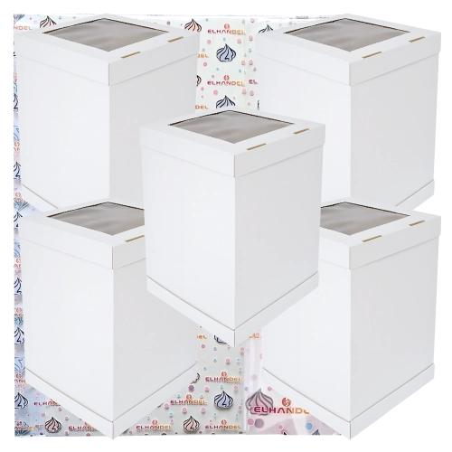 Pudełko na ciasto 5 sztuk karton na tort z okienkiem opakowanie wesele chrzest biały 30x30x45