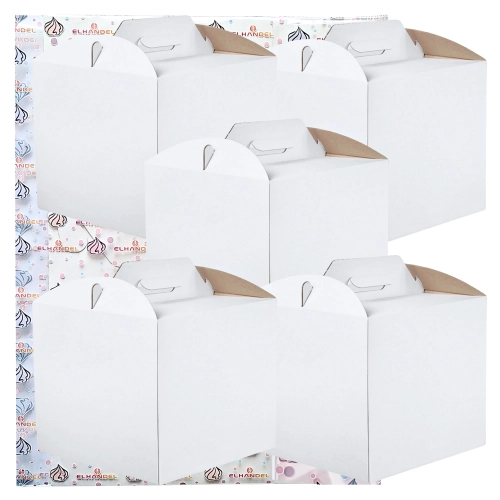 Pudełko na ciasto 5 sztuk opakowanie karton na tort z rączką chrzest wesele biały 32x32x25