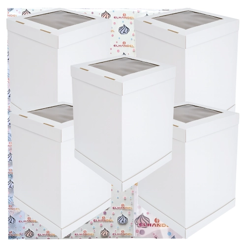 Pudełko na ciasto 5 sztuk karton na tort z okienkiem opakowanie wesele chrzest biały 34x34x45