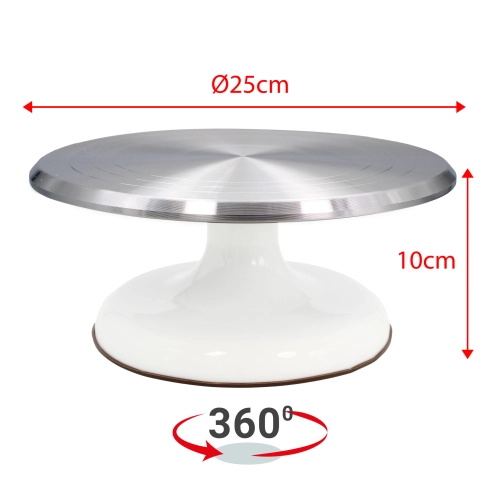 Patera obrotowa dekorator do tortu ciasta aluminiowa 25 cm dekoracje urodzinowe stabilna