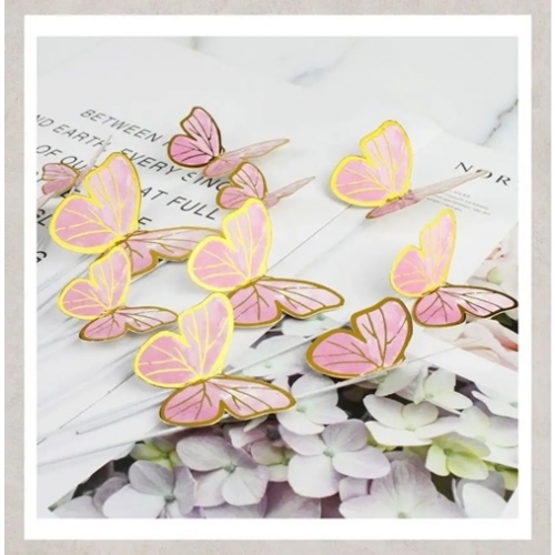 Topper piker dekoracja na tort motyle różowe złote paski roczek urodziny baby shower 10 szt