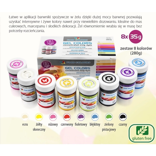 Zestaw barwników spożywczych w żelu 8x35g