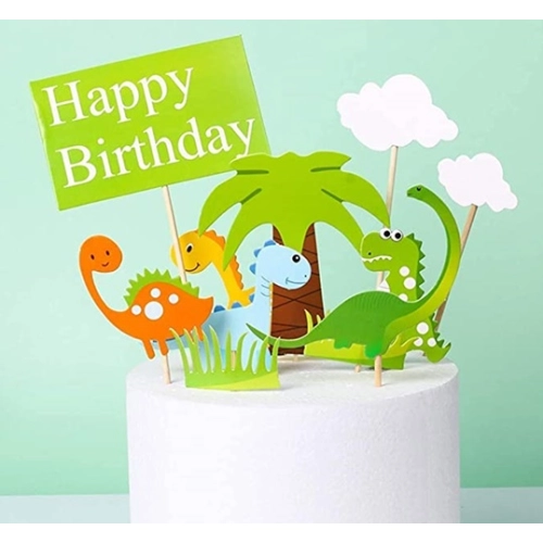 Topper piker ozdoby na tort napis Happy Birthday dinozaur dekoracje urodzinowe dino zestaw 9 sztuk