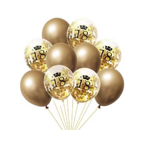 Balony 18 urodziny napis złoty konfetti 10x