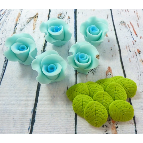 Kwiaty cukrowe róże niebieskie do dekoracji tortu 15el