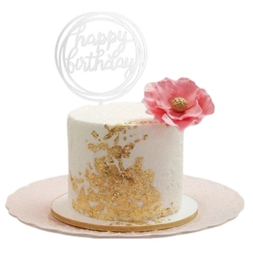 Topper ozdoby na tort napis Happy Birthday okrągły srebrny akryl dekoracje urodzinowe