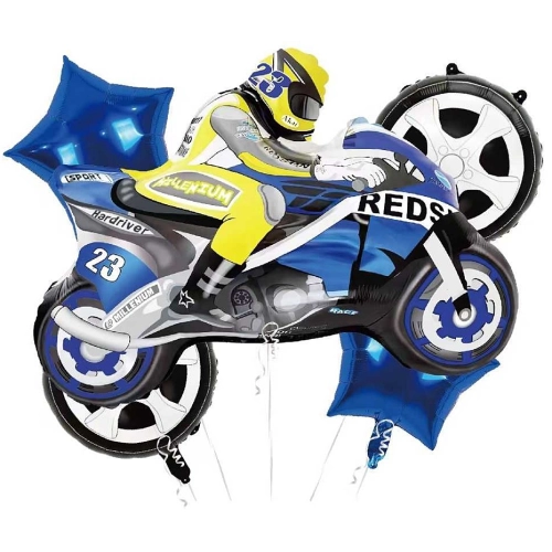 ZESTAW BALONÓW FOLIOWYCH MOTOR NIEBIESKI MOTOCYKL ŚCIGACZ 5 szt