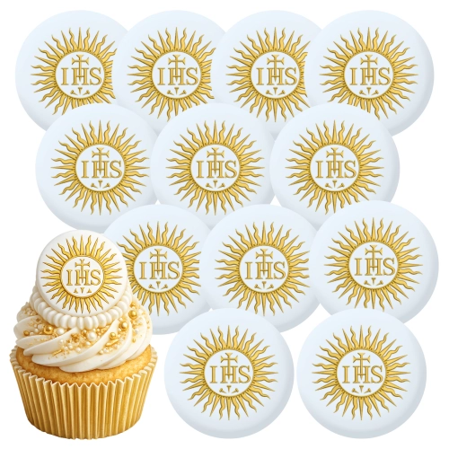 Dekoracje cukrowe na tort bezy 12 sztuk beziki IHS dekoracje komunijne