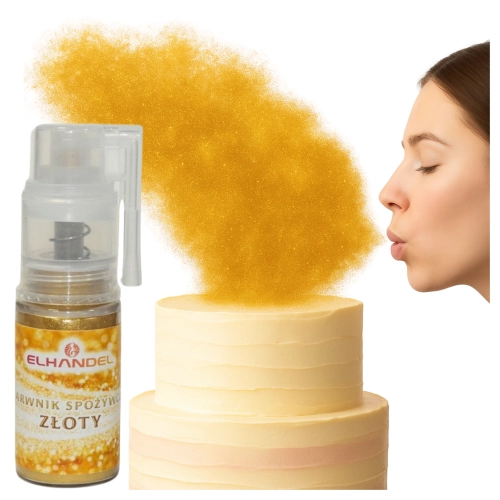 Barwnik pyłek w sprayu ozdoby na tort drobny metaliczny połysk złoty pompka 5g