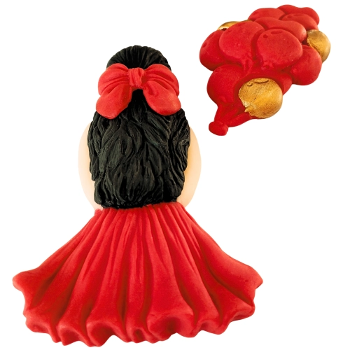 Figurka cukrowa na tort kobieta z balonami dekoracje urodzinowe