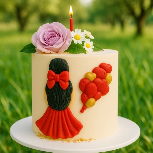 Figurka cukrowa na tort kobieta z balonami dekoracje urodzinowe