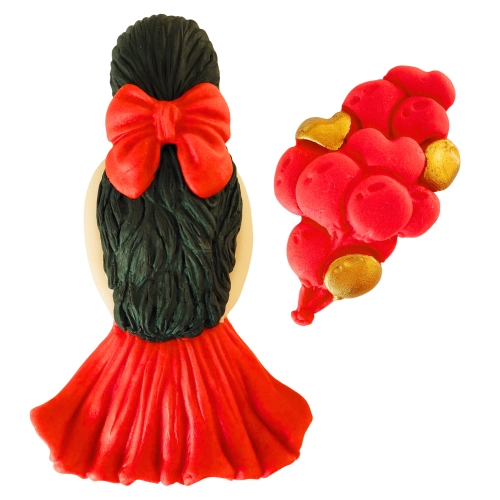 Figurka cukrowa na tort kobieta z balonami dekoracje urodzinowe