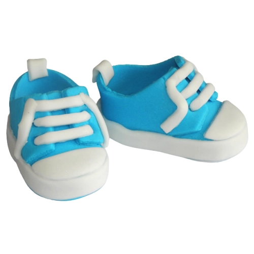 Figurki ozdoby na tort buciki trampki dekoracje na roczek baby shower urodziny buty niebieskie