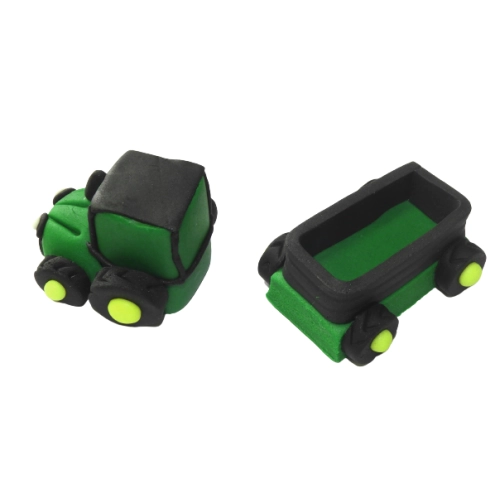 Figurki ozdoby na tort traktor przyczepa cukrowa dekoracje urodzinowe 2 sztuki