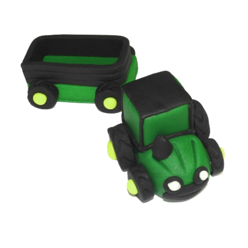 Figurki ozdoby na tort traktor przyczepa cukrowa dekoracje urodzinowe 2 sztuki
