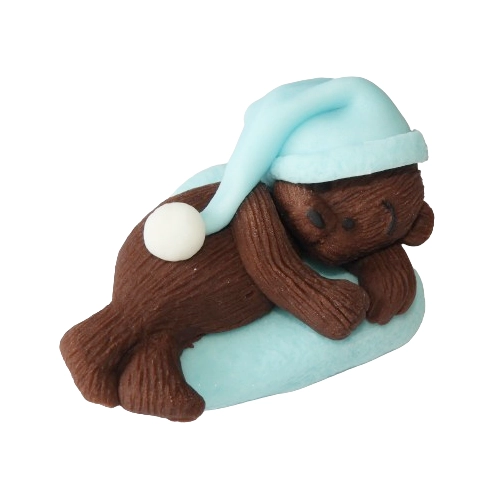 Figurka na tort miś śpiący dekoracje urodziny chrzest baby shower niebieski brąz