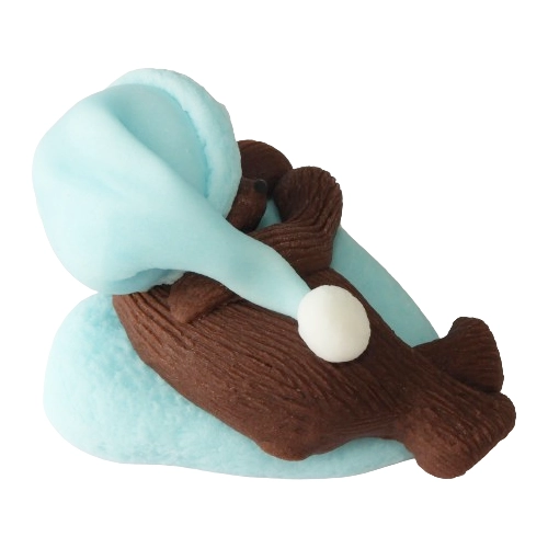 Figurka na tort miś śpiący dekoracje urodziny chrzest baby shower niebieski brąz