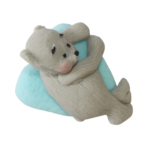 Figurka na tort miś dekoracje urodziny chrzest baby shower niebieski szary