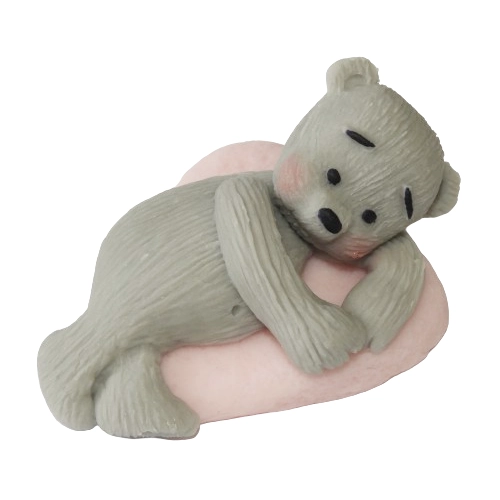 Figurka na tort miś dekoracje urodziny chrzest baby shower różowy szary
