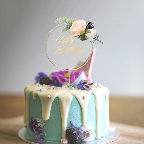 Topper ozdoby na tort napis Happy Birthday z kwiatami dekoracje urodzinowe