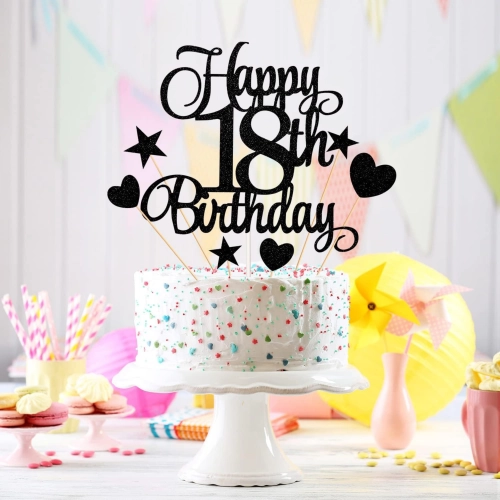 Topper na tort napis happy birthday czarny dekoracje urodzinowe ozdoby na tort