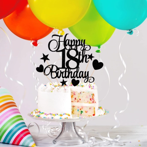 Topper na tort napis happy birthday czarny dekoracje urodzinowe ozdoby na tort