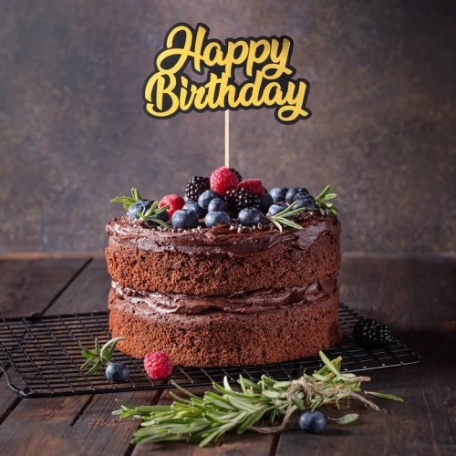 Topper ozdoby na tort napis Happy Birthday złoto-czarny dekoracje urodzinowe