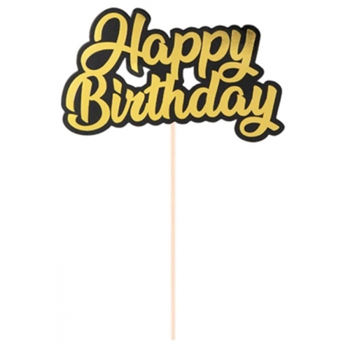 Topper dekoracja na tort napis HAPPY BIRTHDAY czarny złoty