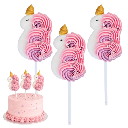 Figurki na tort topper jednorożec unicorn dekoracje urodzinowe ozdoby na tort 3 sztuki