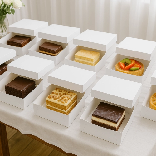 Pudełko na ciasto 10 sztuk opakowanie karton na tort chrzest wesele biały 32x32x14
