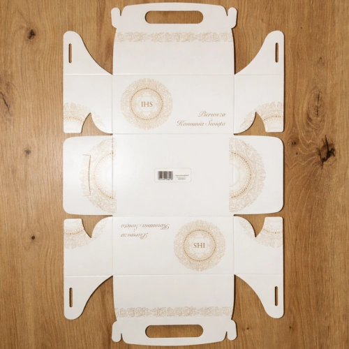 Pudełko na tort ciasto 5 sztuk Pierwsza Komunia Święta IHS karton ozdobny z rączką opakowanie