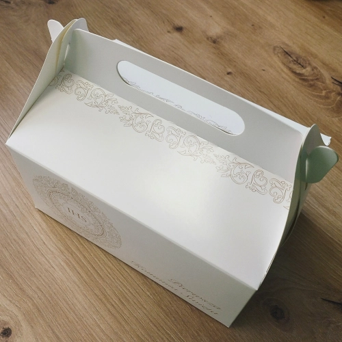 Pudełko na tort ciasto 5 sztuk Pierwsza Komunia Święta IHS karton ozdobny z rączką opakowanie