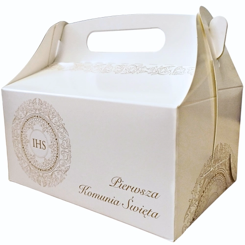 Pudełko na tort ciasto 5 sztuk Pierwsza Komunia Święta IHS karton ozdobny z rączką opakowanie