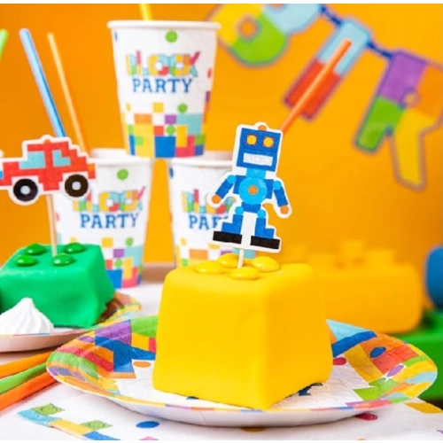 Topper piker ozdoby na tort babeczki robot rakieta minecraft piksele dekoracje urodzinowe zestaw 5 sztuk