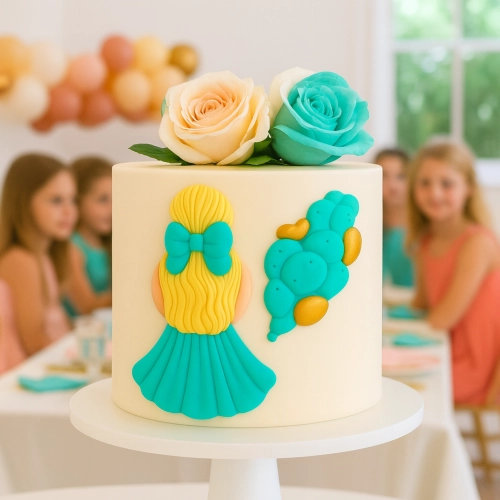 Figurka cukrowa na tort kobieta z balonami dekoracje urodzinowe ozdoba na bok tortu