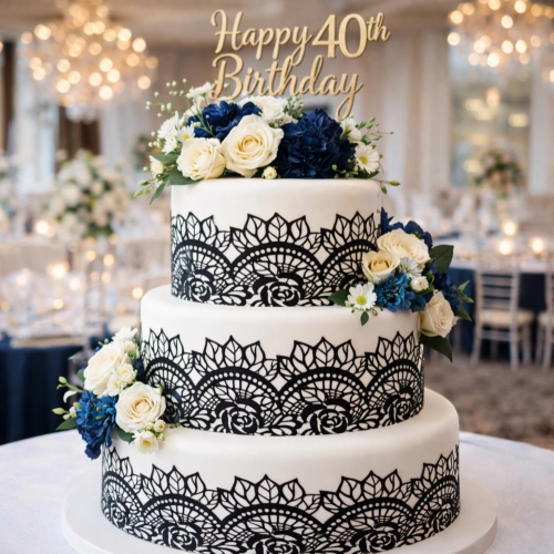 Koronka cukrowa czarna 3 sztuki ozdoby na tort dekoracje urodzinowe komunia wesele